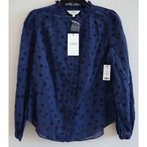 Joie TP053439162 Women's Sz XS Blue Multi Alain Floral Semi-Sheer L/S Shirt - Picture 3 of 12
